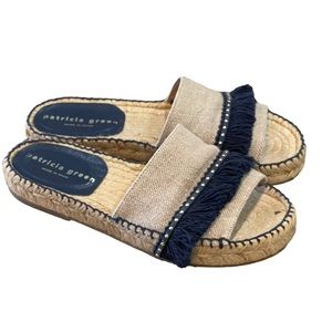 Patricia Green Navy Maui Linen Espadrille Slide Sandal Size 6